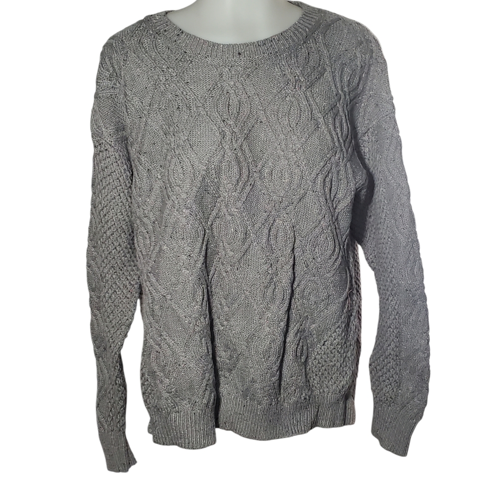 Grey Cable Knit Sweater With Speckles- Time And Tru